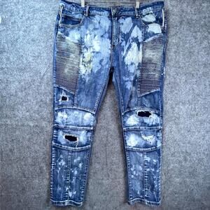 Damati Upscale Jeans Men 42 Splatter Distressed Patchwork Biker Moto Streetwear‎